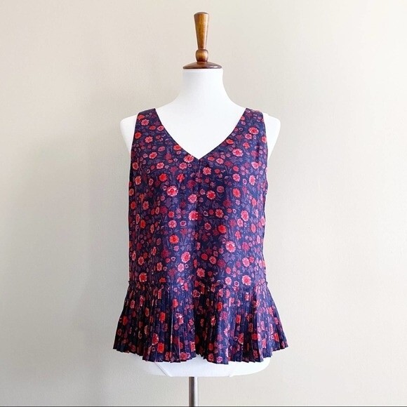Rebecca Taylor Red & Black Floral Silk Peplum Top - Picture 1 of 7